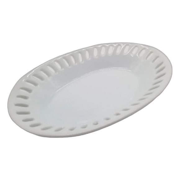 Porcelain Slotted Candy Dish Bowl Classic White Oval Shaped - Picture 5 of 7